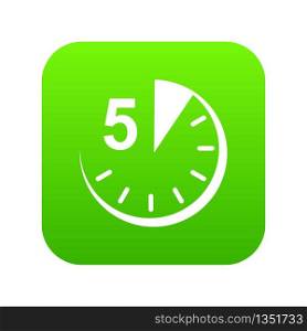 5 minutes icon green vector isolated on white background. 5 minutes icon green vector
