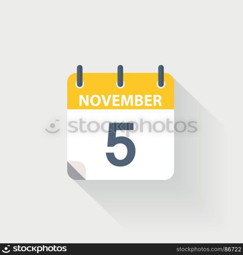 5 november calendar icon. 5 november calendar icon on grey background