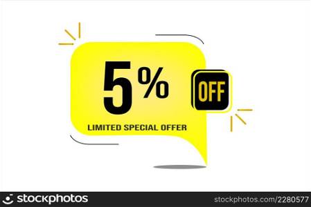 5% off a yellow balloon with black numbers.