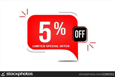 5% off limited offer. White and red banner with clearance details