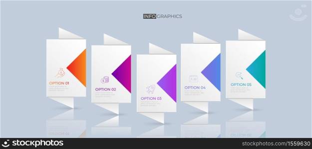 5 partition Color gradient chart origami paper color info-graphic template for diagram presentation chart and business concept with 5 element options