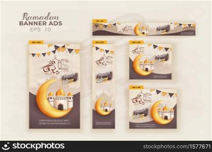 5 Ramadan Kareem Banner ads Vector Template Design, Happy Ramadan Greetings