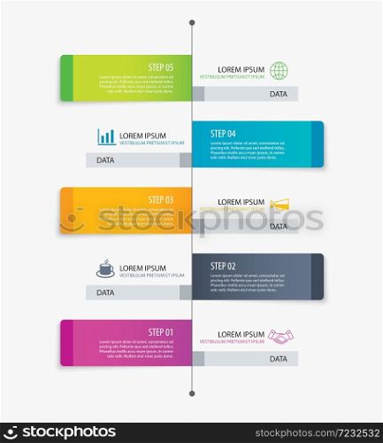 5 rectangle tab timeline infographic options template with paper sheets. Vector element can be used for business workflow layout, diagram, number options, web design, presentations.