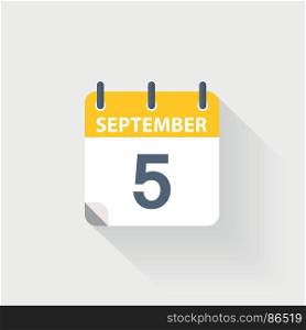 5 september calendar icon. 5 september calendar icon on grey background