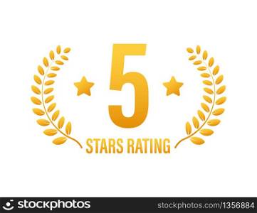 5 star rating. Badge with icons on white background. Vector illustration. 5 star rating. Badge with icons on white background. Vector illustration.