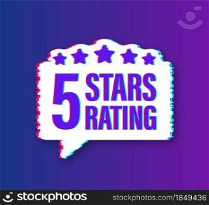 5 star rating glitch icon. Badge with icons on white background. Vector illustration. 5 star rating glitch icon. Badge with icons on white background. Vector illustration.