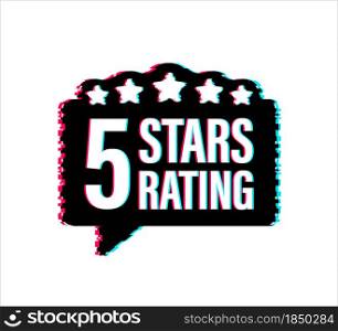 5 star rating glitch icon. Badge with icons on white background. Vector illustration. 5 star rating glitch icon. Badge with icons on white background. Vector illustration.