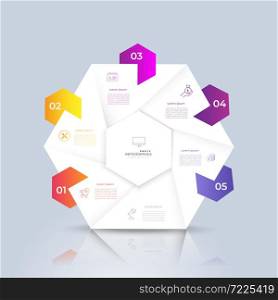 5 step chart origami paper color in Vector info-graphic template for diagram presentation chart and business concept with 5 element options