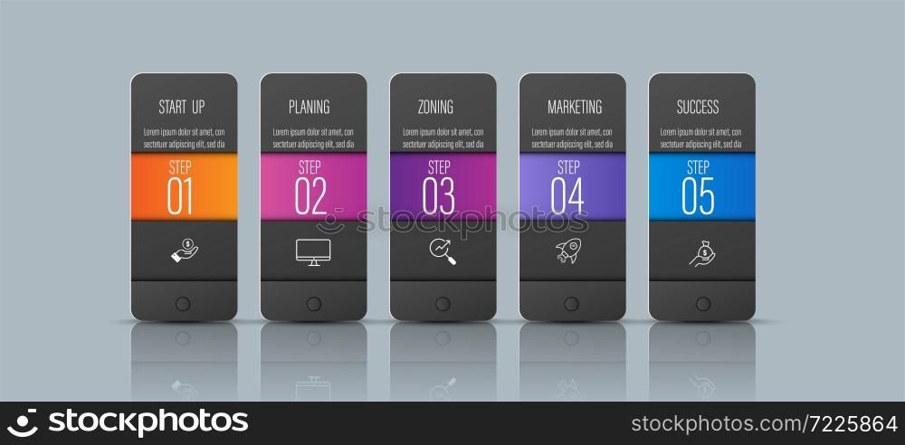 5 step chart origami paper color in Vector info-graphic template for diagram presentation chart and business concept with 7 element options