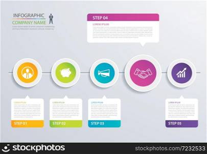 5 step circle timeline infographic options template with paper sheets. Vector abstract element can be used for business workflow layout, diagram, web design, presentations.