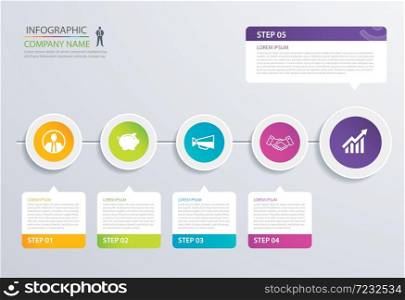 5 step circle timeline infographic options template with paper sheets. Vector abstract element can be used for business workflow layout, diagram, web design, presentations.