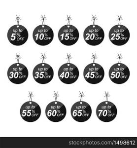 5 to 70 Off Black Sale Discount Offer Price Tags Icon