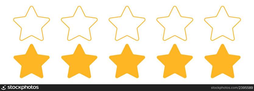 5 yellow star icon. Assessment of the level of service by the client illustration symbol. Sign top level vector.