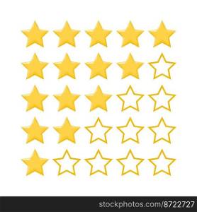 5 yellow stars in a row. Stars to display the rating of sites on the Internet. Five star rating icons on white background. Vector illustration.. 5 yellow stars in a row. Stars to the rating