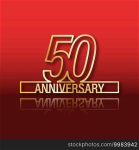 50 anniversary. Stylized gold lettering with reflection on a red gradient background. Vector illustration