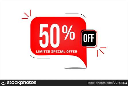 50% off limited offer. White and red banner with clearance details