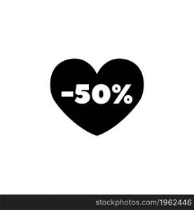 50 OFF Sale Heart. Flat Vector Icon. Simple black symbol on white background. 50 OFF Sale Heart Flat Vector Icon