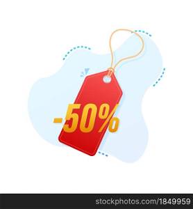 50 percent OFF Sale Discount tag. Discount offer price tag. 10 percent discount promotion flat icon with long shadow. Vector illustration. 50 percent OFF Sale Discount tag. Discount offer price tag. 10 percent discount promotion flat icon with long shadow. Vector illustration.