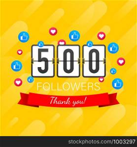 500 followers, Thank You, social sites post. Thank you followers congratulation card. Vector stock illustration. 500 followers, Thank You, social sites post. Thank you followers congratulation card. Vector illustration