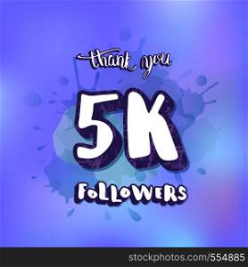5000 followers thank you social media template. Banner for internet networks. 5K subscribers congratulation post. Vector illustration.