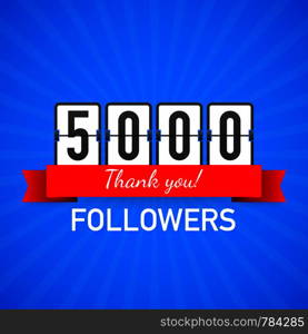 5000 followers, Thank You, social sites post. Thank you followers congratulation card. Vector stock illustration.