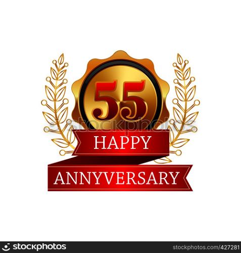 55 years anniversary golden label with ribbons on a white background. 55 years anniversary golden label with ribbons