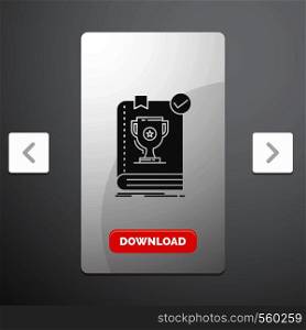 554, Book, dominion, leader, rule, rules Glyph Icon in Carousal Pagination Slider Design & Red Download Button. Vector EPS10 Abstract Template background