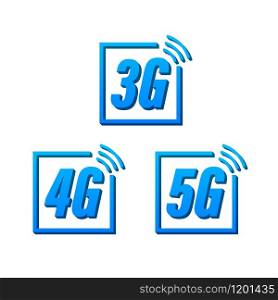 5G, 4G, 3G symbol set isolated on background, mobile communication technology and smartphone network. Vector stock illustration. 5G, 4G, 3G symbol set isolated on background, mobile communication technology and smartphone network. Vector stock illustration.