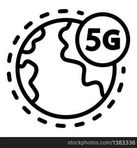 5G across the planet icon. Outline 5G across the planet vector icon for web design isolated on white background. 5G across the planet icon, outline style