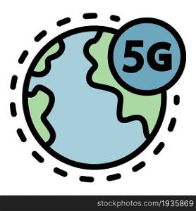 5G across the planet icon. Outline 5G across the planet vector icon color flat isolated. 5G across the planet icon color outline vector