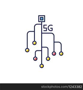 5G chip RGB color icon. Microchip, microcircuit. Mobile cellular network. Wireless technology. Fast Internet connection. High tech. Isolated vector illustration