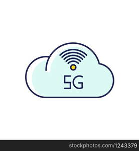 5G cloud service RGB color icon. Cloud computing. Remote workforce. Network storage. Wireless technology. Fast Internet connection. Isolated vector illustration