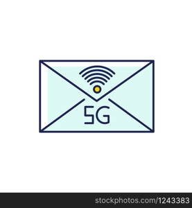 5G envelope RGB color icon. Email exchange. Fast messaging. Mobile cellular network. Communication. Wireless technology. Information transmission. Isolated vector illustration