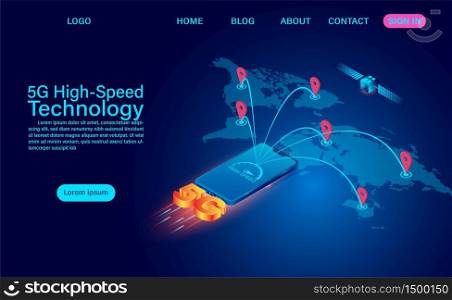 5g High-speed Technology concept. Network Communication Wireless Internet. network connection fastest internet global. isometric flat design vector illustration