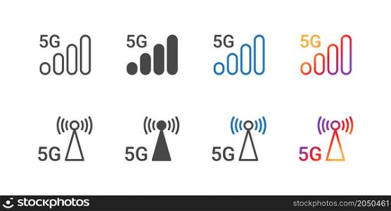 5G icons. High speed internet communication antennas icons. 5G technology. Vector illustration