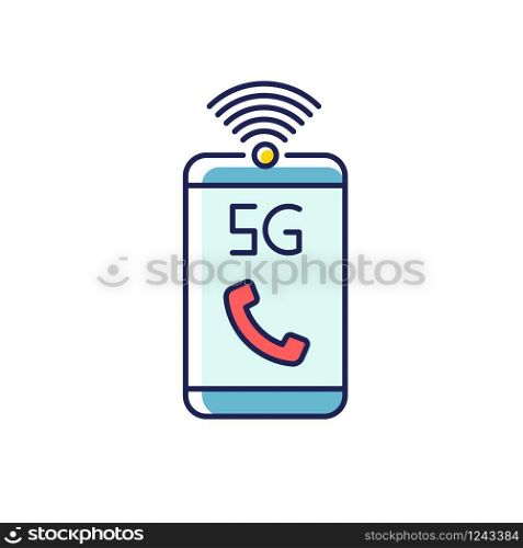 5G mobile network RGB color icon. Improved standard for phone calls, voice messages. Communication. High quality signal. Wireless technology. Isolated vector illustration