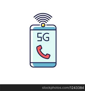 5G mobile network RGB color icon. Improved standard for phone calls, voice messages. Communication. High quality signal. Wireless technology. Isolated vector illustration