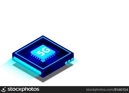 5G network processor illustration. Mobile wireless internet of next generation. Isometric futuristic micro chip. micro chip illustration. PC mainboard illustration background. 3D isometric hardware.