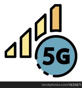5G network sign icon. Outline 5G network sign vector icon color flat isolated. 5G network sign icon color outline vector