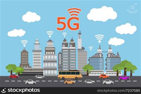 5G network, wireless internet wifi connection, Smart city,vector illustration