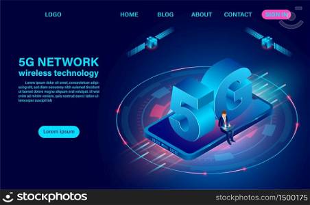 5G network wireless technology high speed. Isometric flat design vector illustration