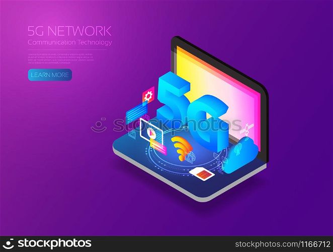 5G network wireless technology, Isometric computer with gadget