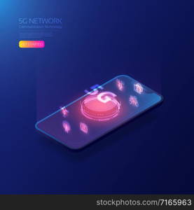 5G network wireless technology, Isometric smartphone with icon