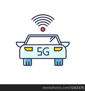 5G smart car RGB color icon. Self-driving vehicle. Autonomous driving. Driverless automobile. Wireless technology. Mobile cellular network. Isolated vector illustration