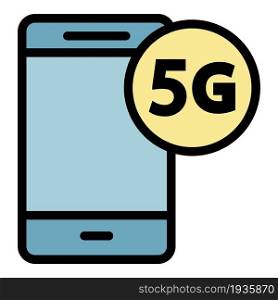 5G smartphone icon. Outline 5G smartphone vector icon color flat isolated. 5G smartphone icon color outline vector