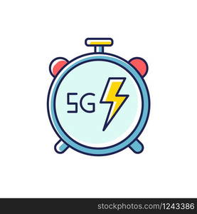 5G stopwatch RGB color icon. High performance. Low latency connection. Cellular network. Quick data transmission. Wireless technology. Isolated vector illustration