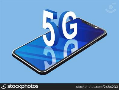 5G technology concept, a smartphone with the letters 5G Sixth generation. 3D type text,  A Blueprint of Technology. network connection.  for banner, website, illustration, landing page, flyer, etc.