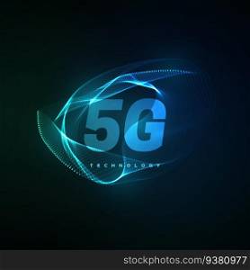 5G technology sign with neon glowing wave