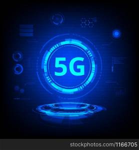 5G technology, symbol with futuristic HUD interface