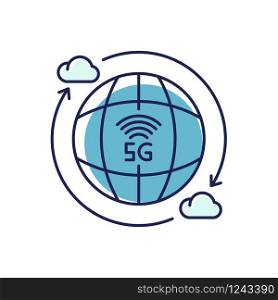 5G wireless technology RGB color icon. Global standard. Fast Internet connection. Cloud computing. Mobile cellular network coverage. Isolated vector illustration